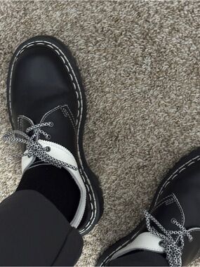 Dr. Martens Black and White Lace-Up Derby Boots